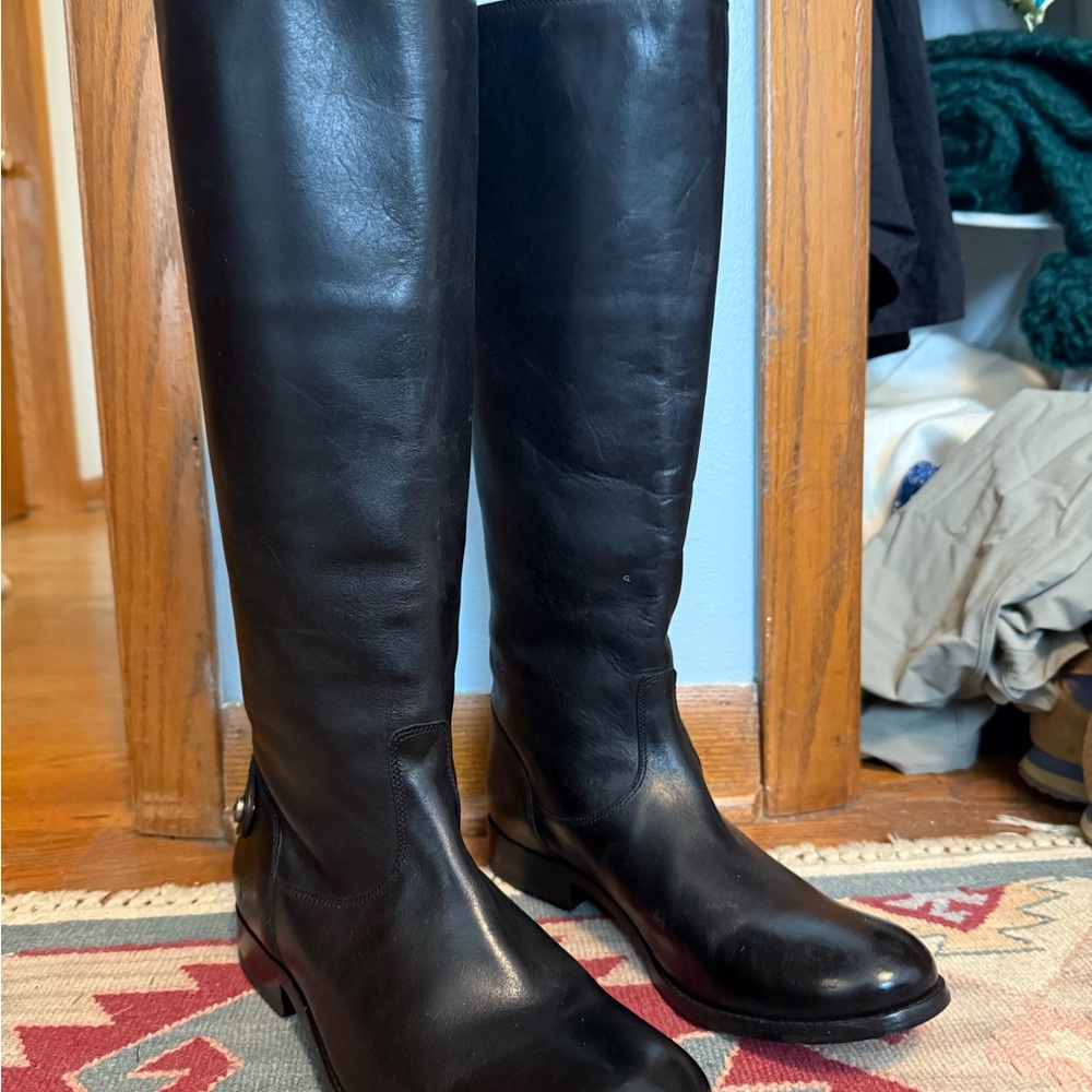 Frye Melissa Black Leather Knee-High Boots